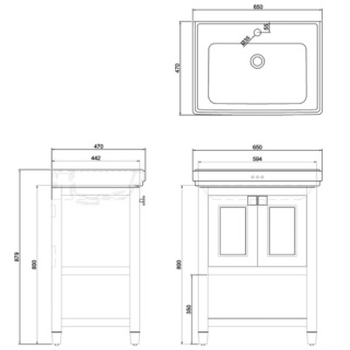 Burlington Riviera Vanity Unit, 65cm with Square Basin